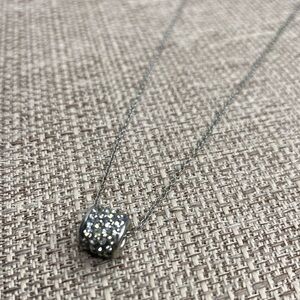 𝅺STERLING Silver 925 Necklace Grey Rhinestones Crystals Bead Pendant Y2K Round